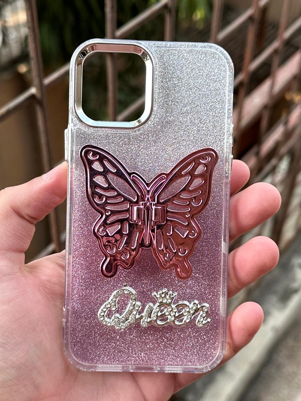 iPhone "12/12 Pro" Queen Butterfly Glitter Case - Baby Pink Main image