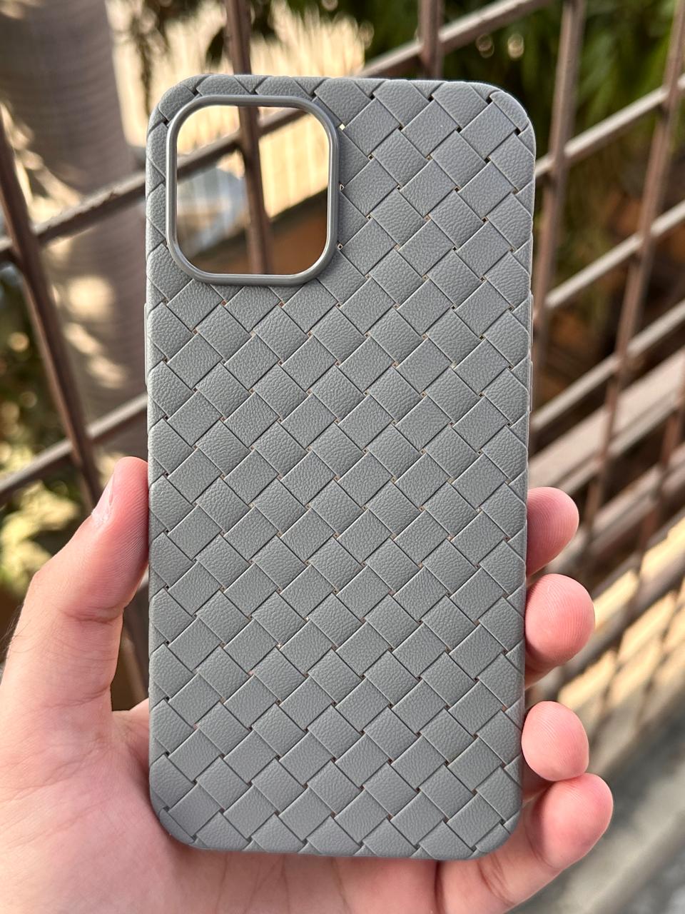 iPhone "12 Pro Max" Woven "Leather Feel" Case - Gray