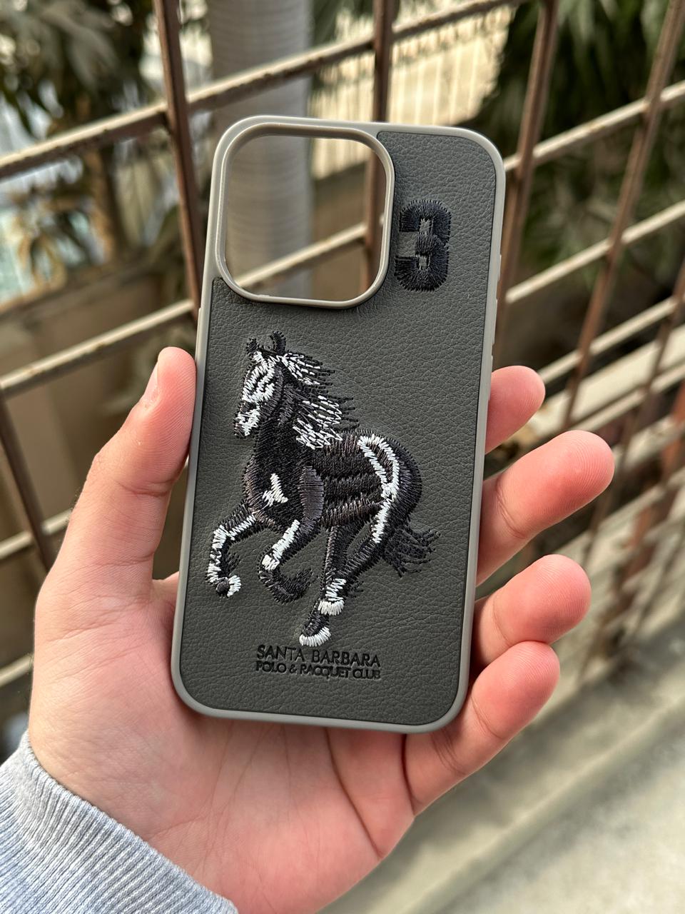 iPhone "15 Pro" Premium Polo Embroidered Case - Dark Gray