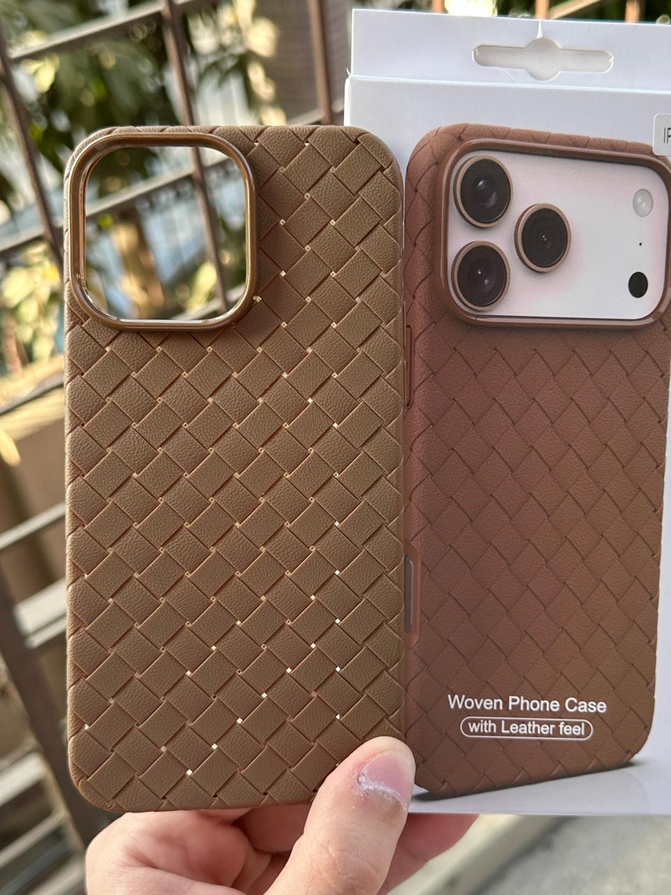 iPhone "14 Pro Max" Woven "Leather Feel" Case - Brown