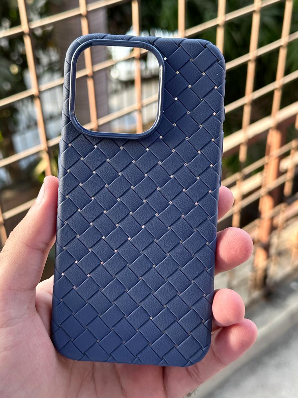 iPhone "15 Pro" Woven "Leather Feel" Case - Blue Secondary image