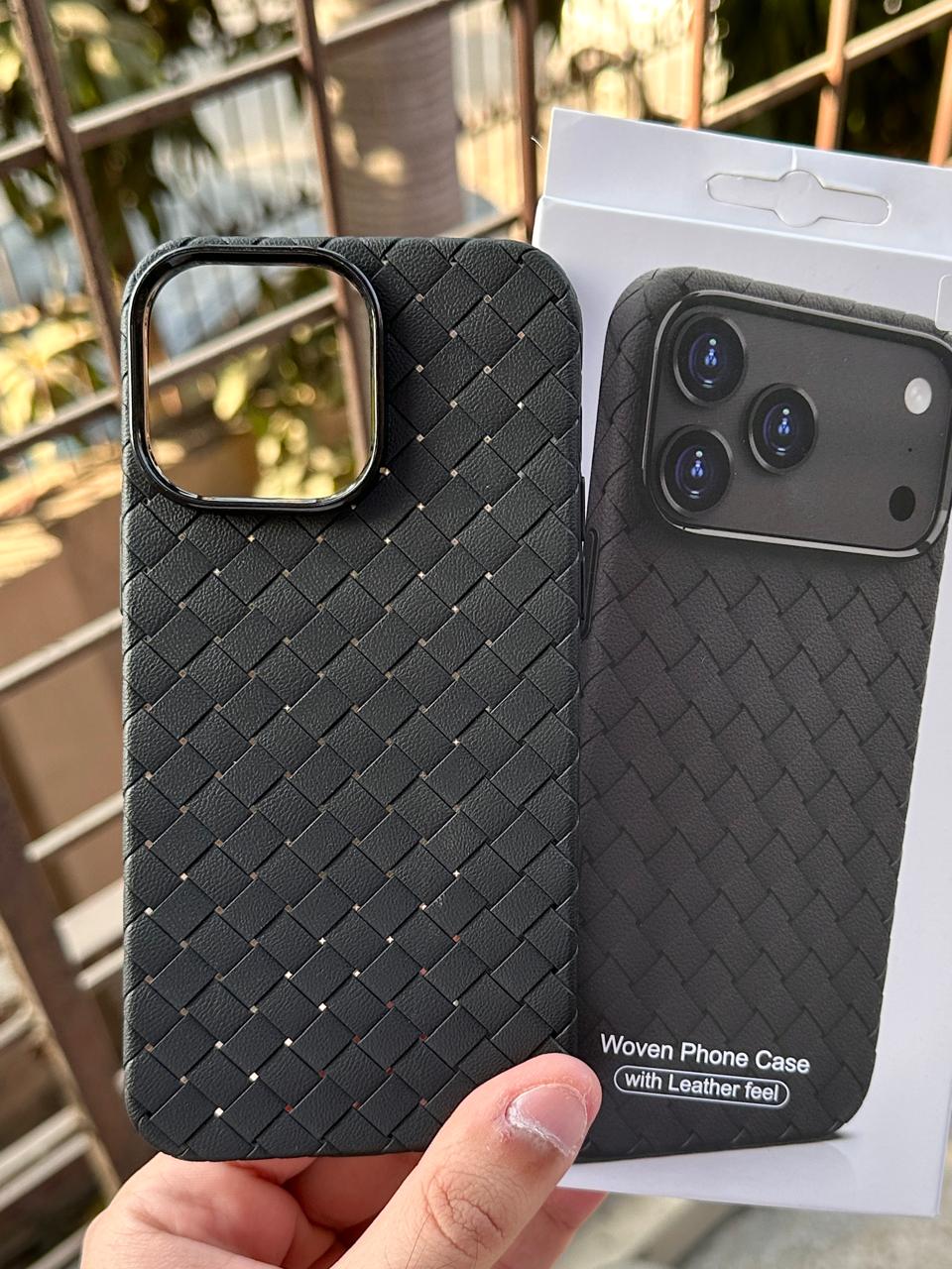 iPhone "14 Pro Max" Woven "Leather Feel" Case - Black Main image