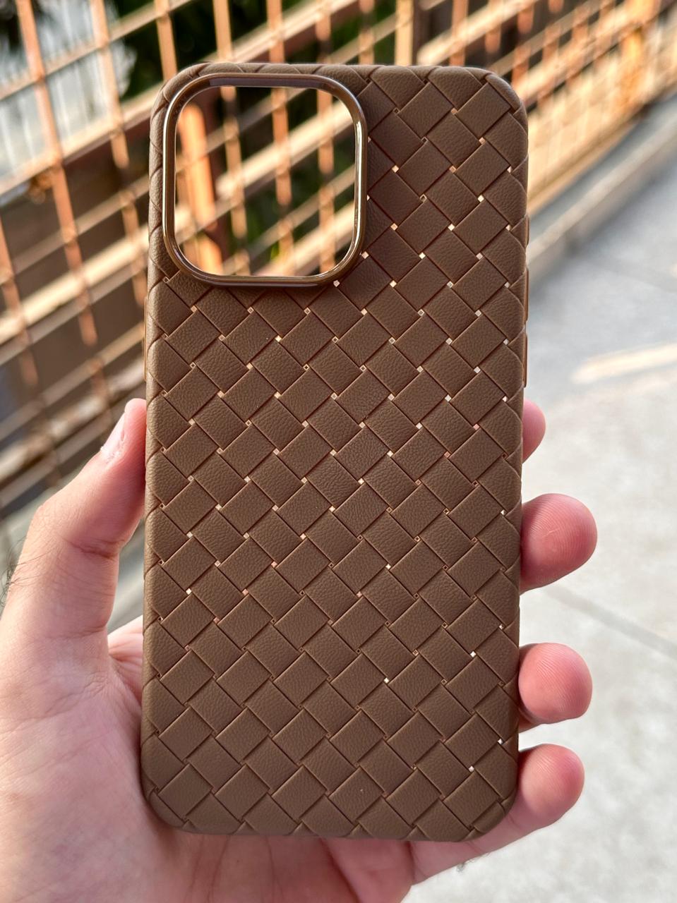 iPhone "15 Pro Max" Woven "Leather Feel" Case - Brown