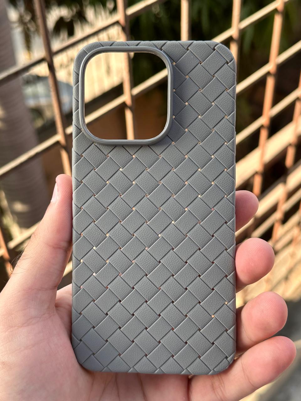 iPhone "14 Pro" Woven "Leather Feel" Case - Gray Secondary image