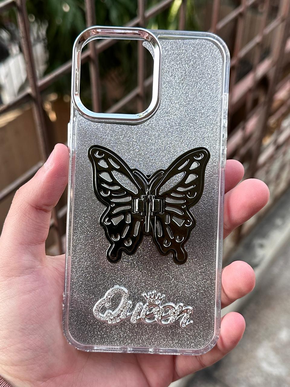 iPhone "12 Pro Max" Queen Butterfly Glitter Case - Black