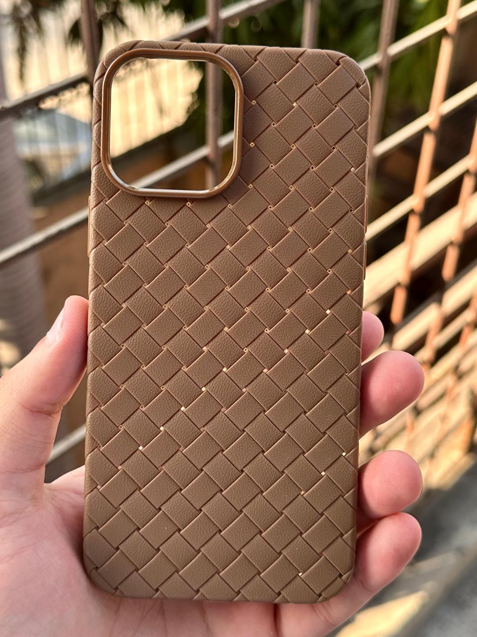 iPhone "13 Pro Max" Woven "Leather Feel" Case - Brown