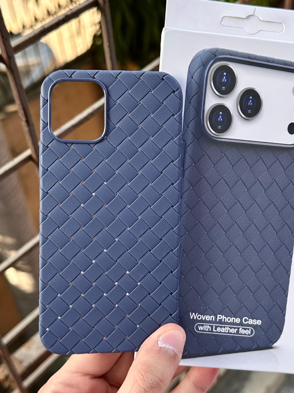 iPhone "12/12 Pro" Woven "Leather Feel" Case - Blue