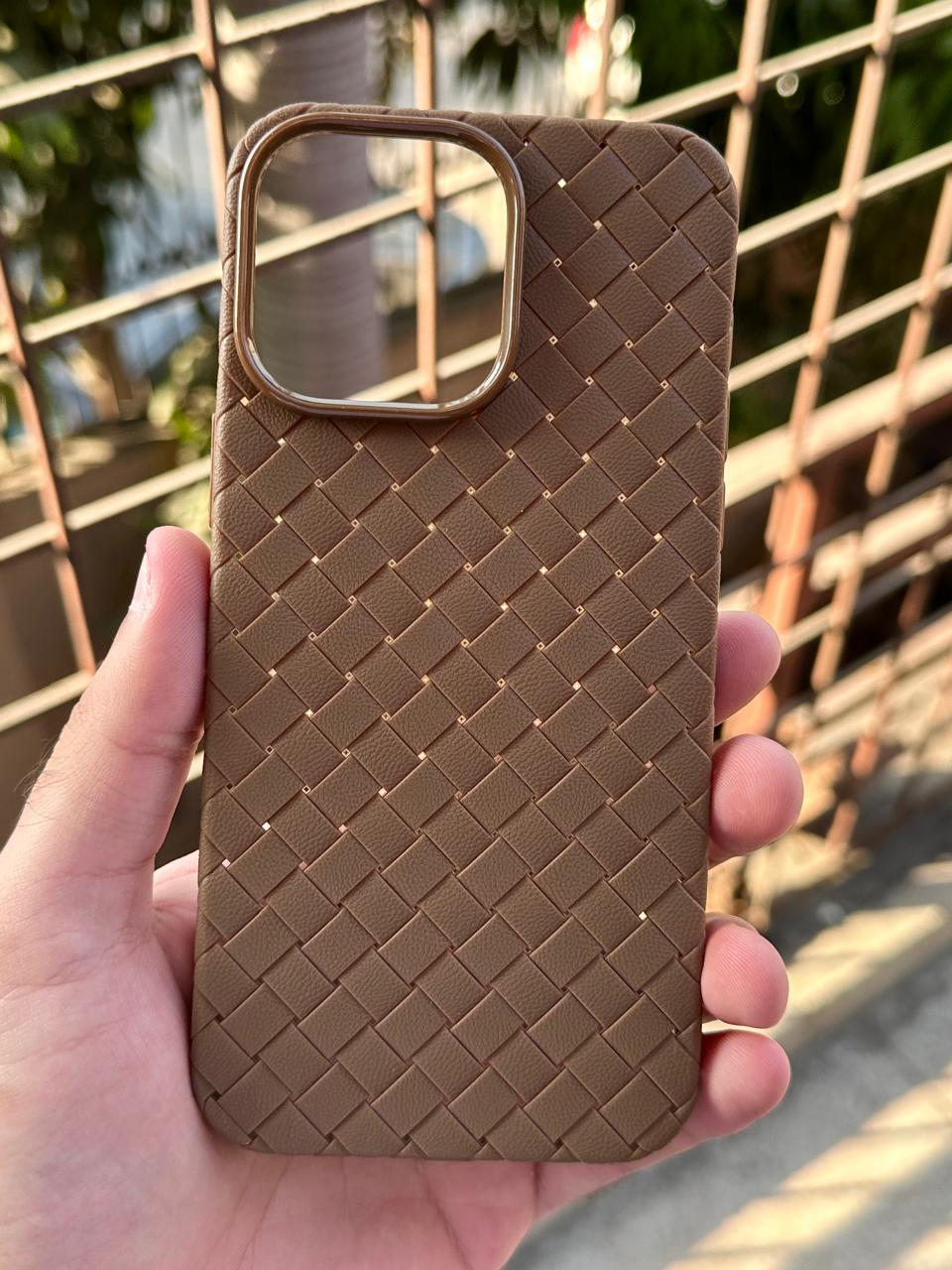iPhone "14 Pro Max" Woven "Leather Feel" Case - Brown