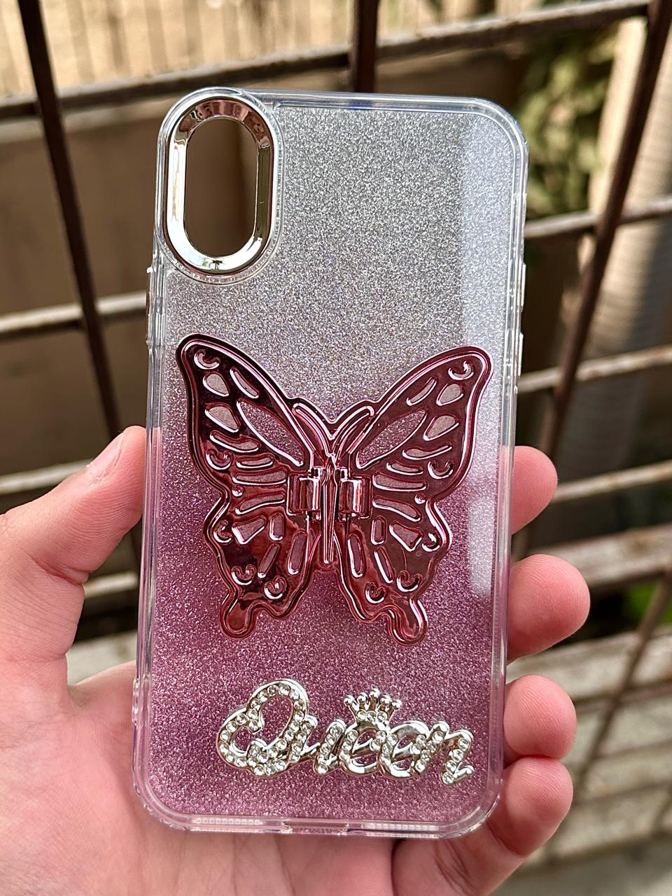 iPhone "X/XS" Queen Butterfly Glitter Case - Baby Pink Main image