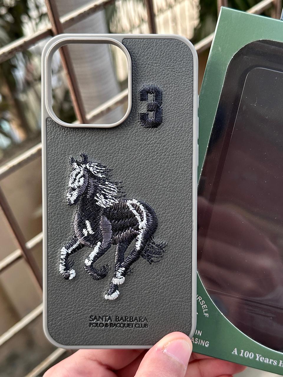 iPhone "14 Pro Max" Premium Polo Embroidered Case - Dark Gray