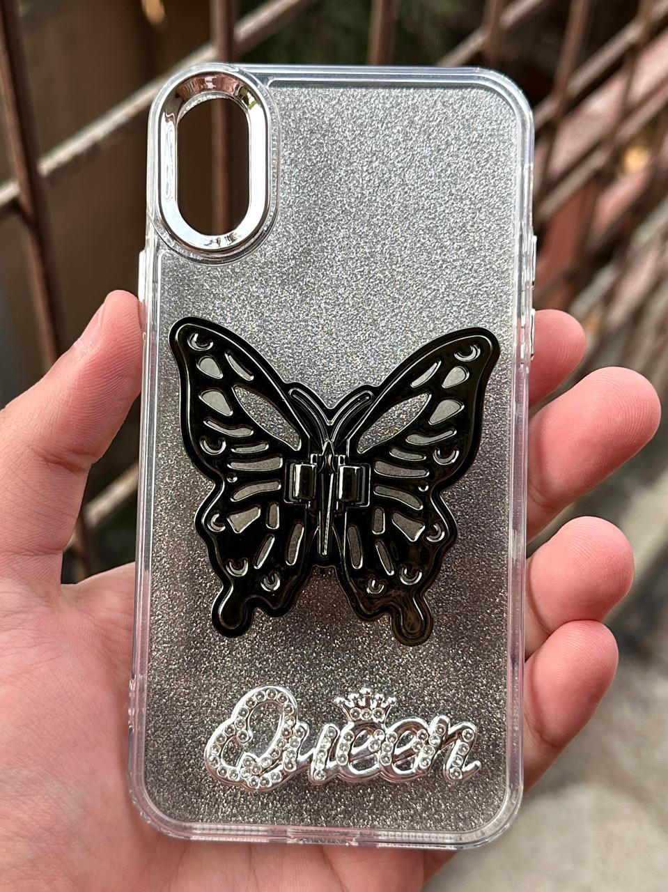 iPhone "X/XS" Queen Butterfly Glitter Case - Black