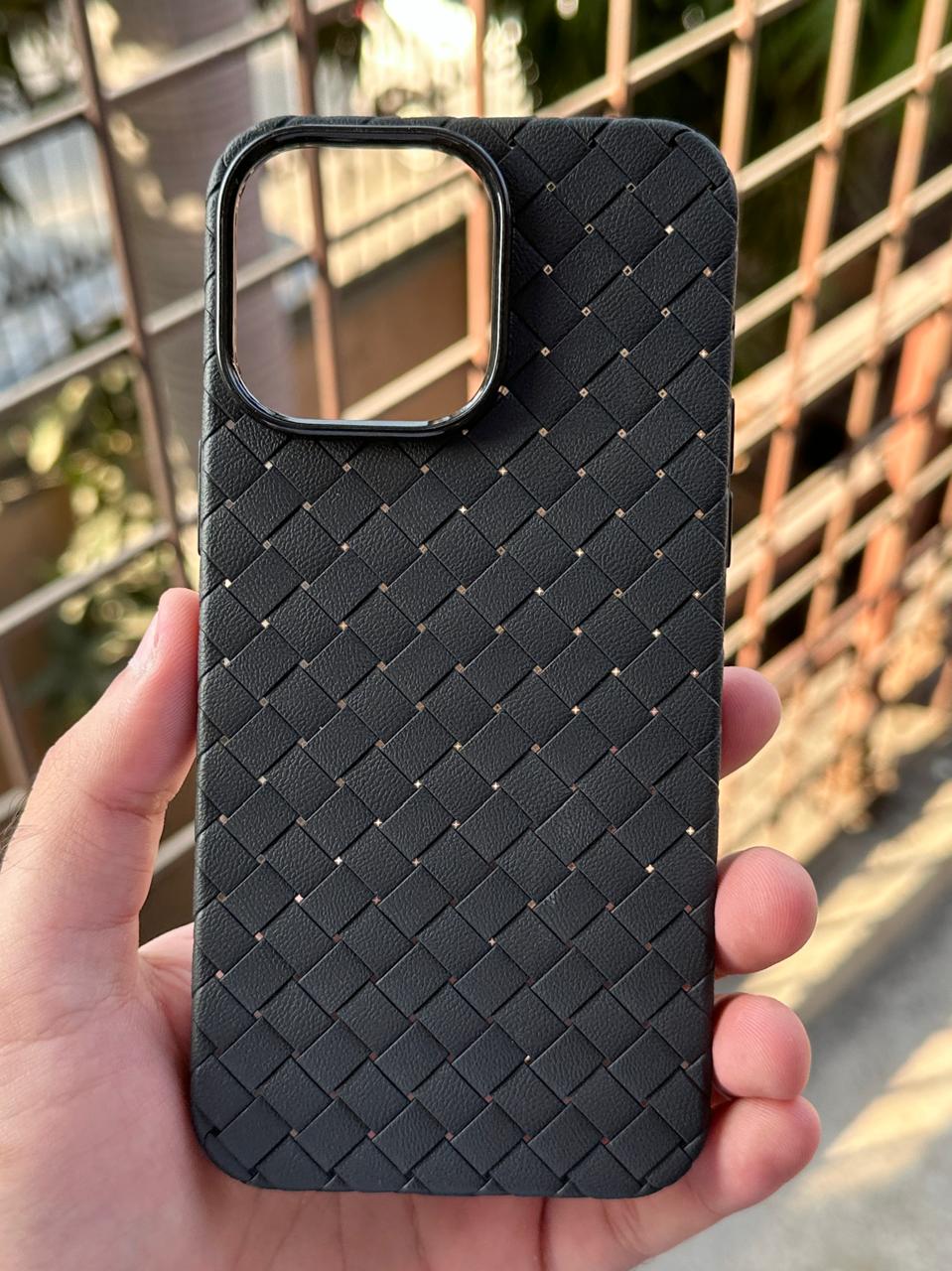 iPhone "14 Pro Max" Woven "Leather Feel" Case - Black Secondary image
