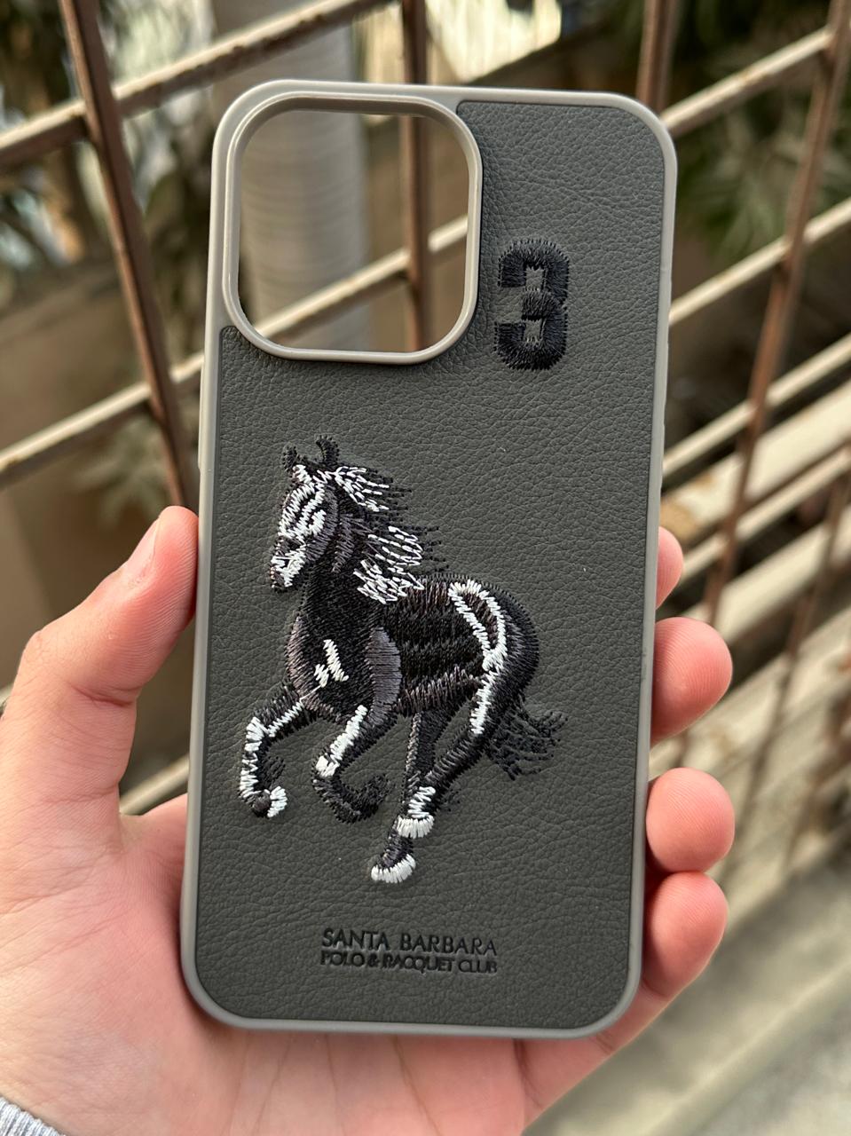iPhone "14 Pro Max" Premium Polo Embroidered Case - Dark Gray