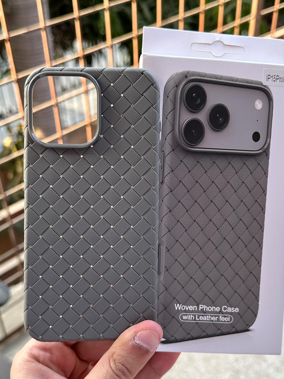 iPhone "15 Pro Max" Woven "Leather Feel" Case - Gray Main image