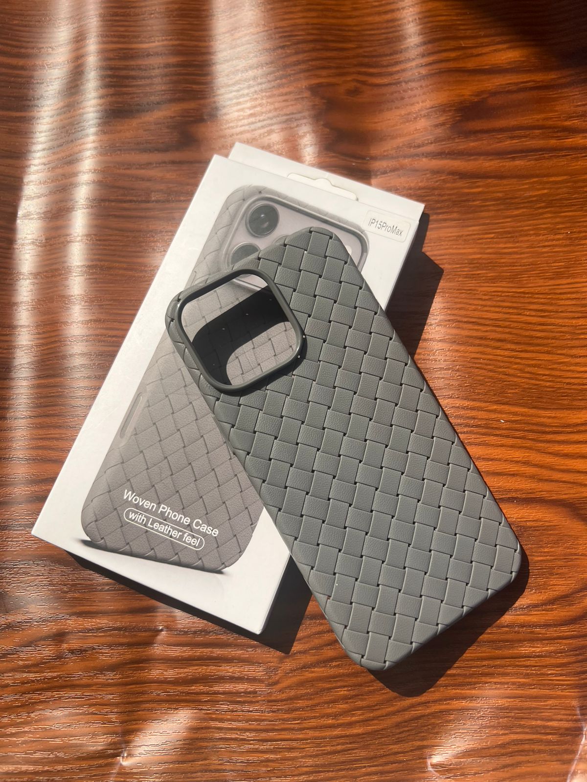 iPhone 15 Pro Max Woven Case "Leather Feel" Gray