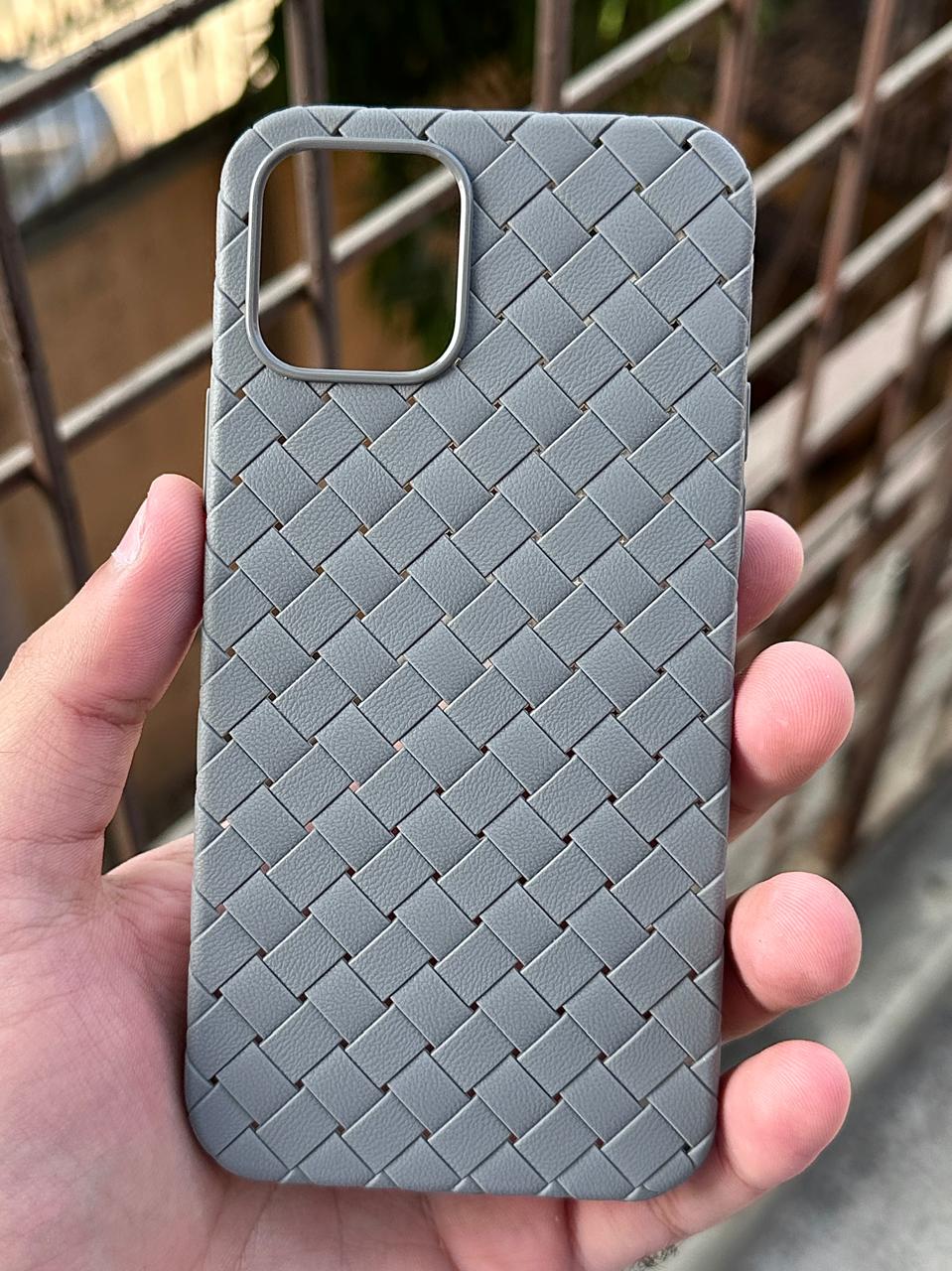 iPhone "12/12 Pro" Woven "Leather Feel" Case - Gray Secondary image