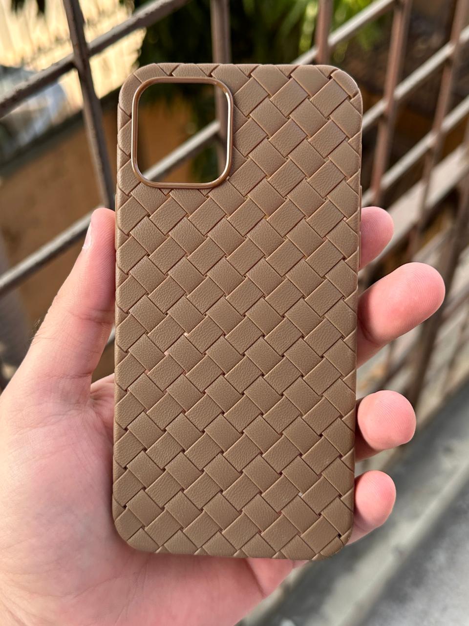 iPhone "12/12 Pro" Woven "Leather Feel" Case - Brown