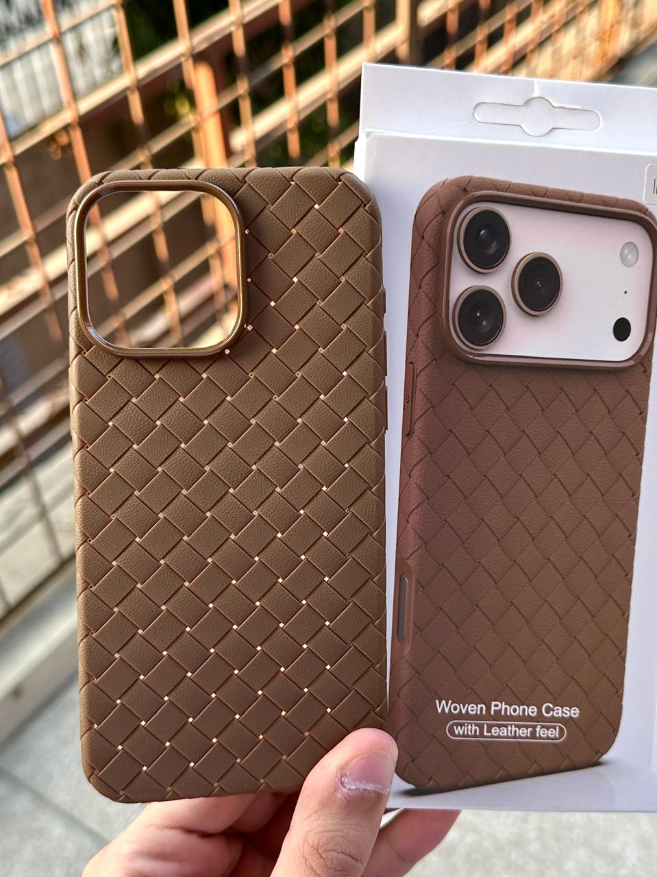 iPhone "15 Pro Max" Woven "Leather Feel" Case - Brown