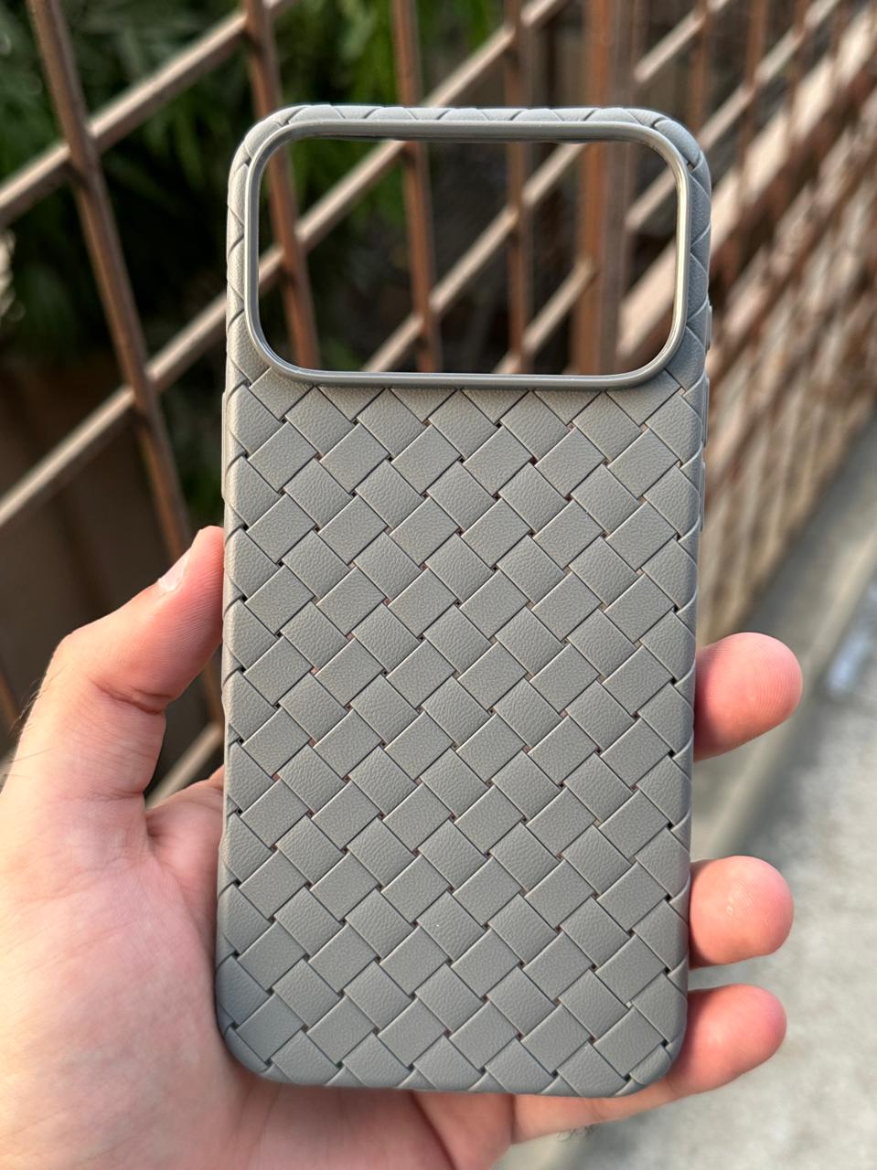 iPhone "17 Pro Max" Woven "Leather Feel" Case - Gray