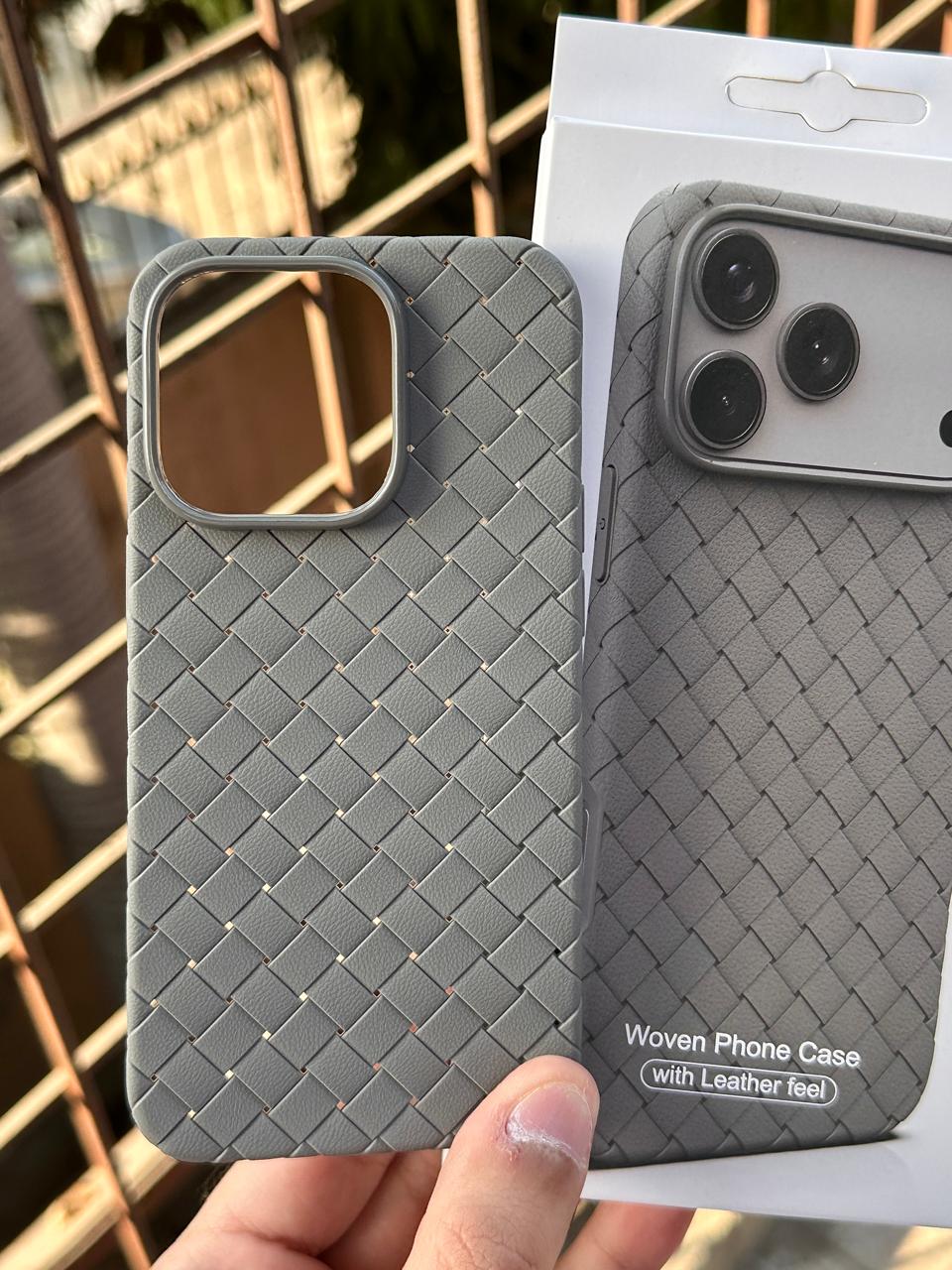 iPhone "14 Pro" Woven "Leather Feel" Case - Gray Main image