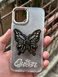 iPhone "11" Queen Butterfly Glitter Case - Black