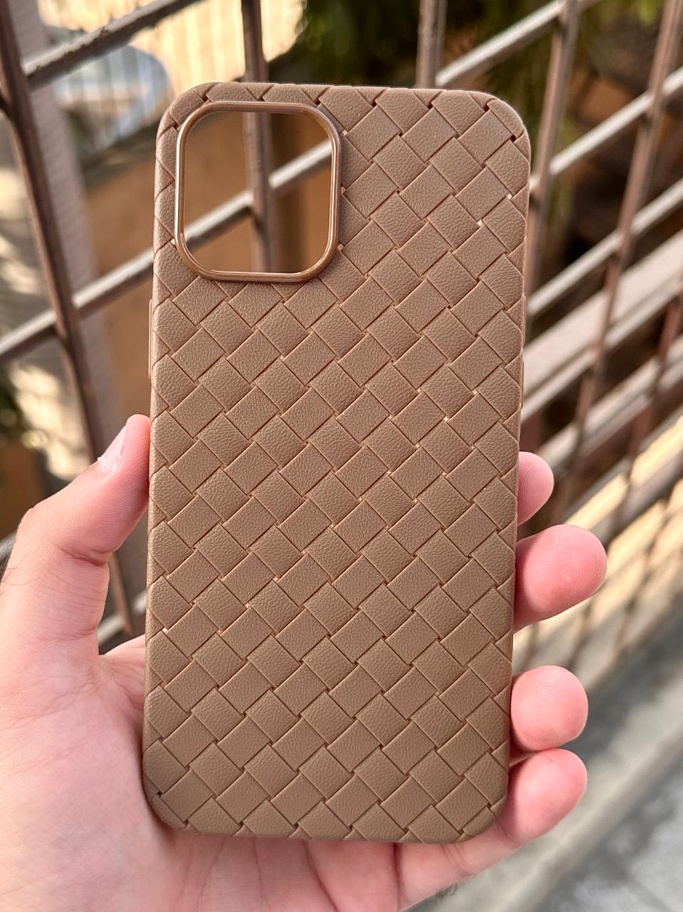 iPhone "12 Pro Max" Woven "Leather Feel" Case - Brown Secondary image