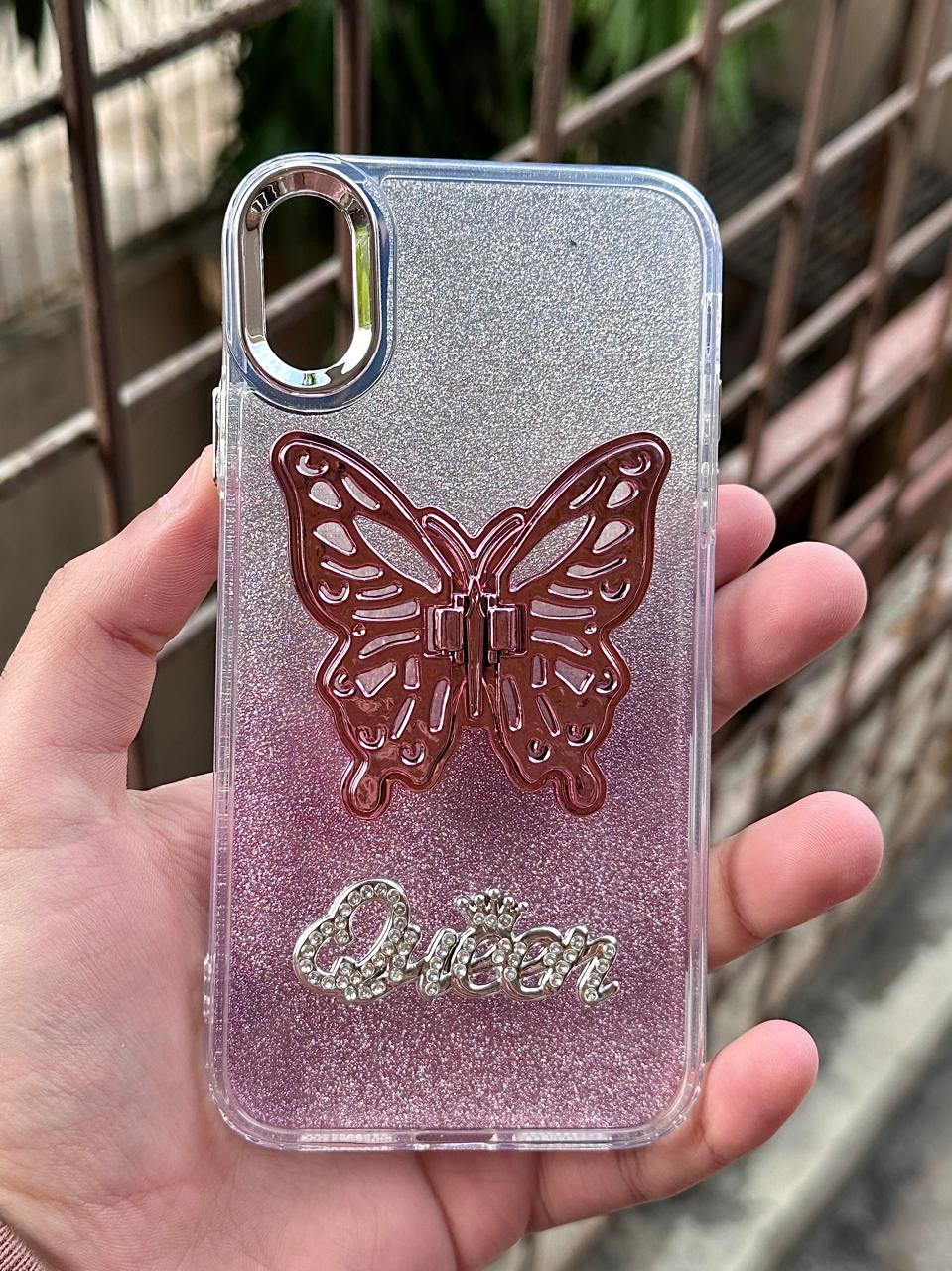 iPhone "XS Max" Queen Butterfly Glitter Case - Baby Pink