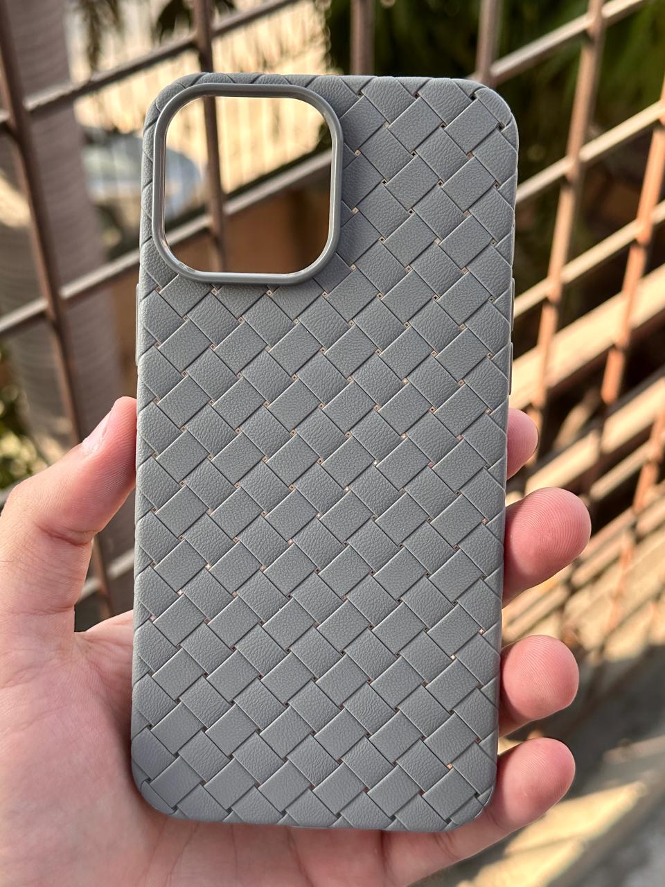 iPhone "13 Pro Max" Woven "Leather Feel" Case - Gray