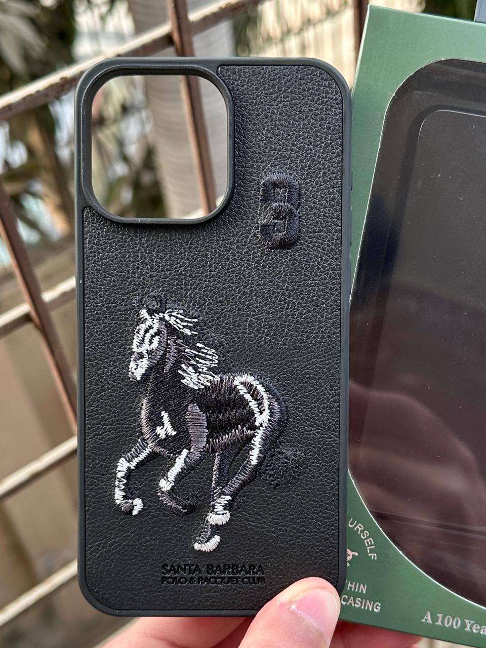 iPhone "14 Pro Max" Premium Polo Embroidered Case - Black