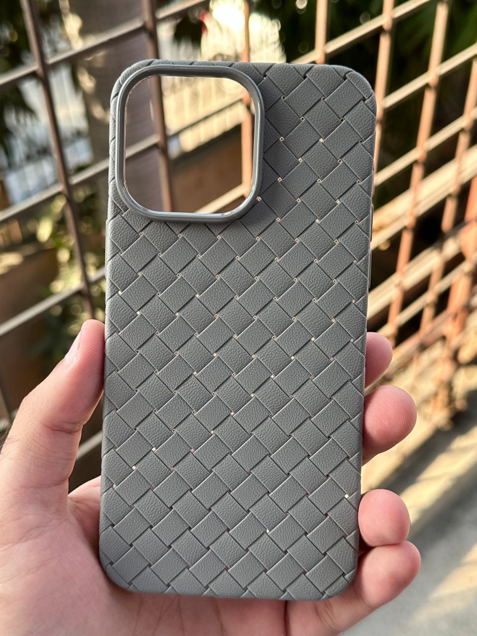 iPhone "14 Pro Max" Woven "Leather Feel" Case - Gray Secondary image