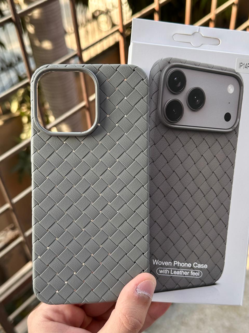 iPhone "14 Pro Max" Woven "Leather Feel" Case - Gray Main image